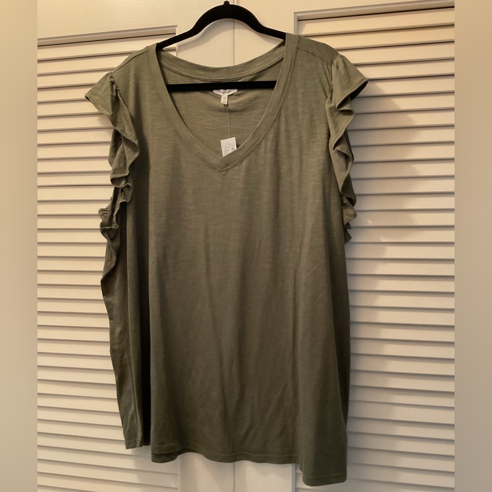 Maurices Sage Green Ruffle Sleeve V-Neck Blouse